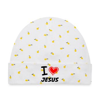 I Love Jesus - Baby Premium Organic Mütze - Weiß/Zitronengelb - Vorne