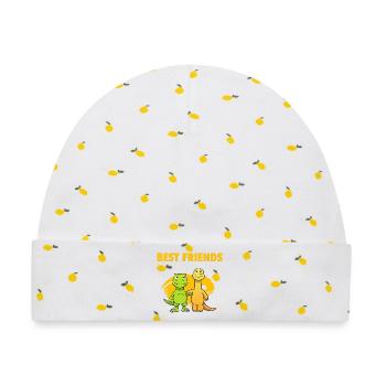 Best Friends Dinos Beste Freunde Dinosaurier - Baby Premium Organic Mütze - Weiß/Zitronengelb - Vorne