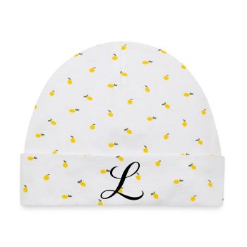 Name mit Anfangsbuchstabe L Lena Leon Luca Lara - Baby Premium Organic Mütze - Weiß/Zitronengelb - Vorne