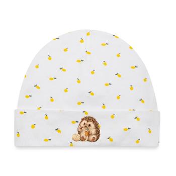 Igel arbeitet mit einer Strickliesel - Baby Premium Organic Mütze - Weiß/Zitronengelb - Vorne