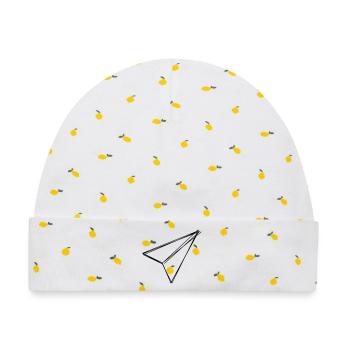 Papierflieger handgezeichnet - Baby Premium Organic Mütze - Weiß/Zitronengelb - Vorne