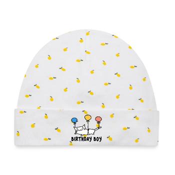 Runder Geburtstag Geschenk Katze mit Ballons - Baby Premium Organic Mütze - Weiß/Zitronengelb - Vorne