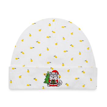 Süßer Kawaii-Weihnachtswolf-Weihnachtsbaum - Baby Premium Organic Mütze - Weiß/Zitronengelb - Vorne