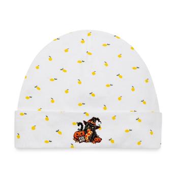Happy Helloween Katze  - Baby Premium Organic Mütze - Weiß/Zitronengelb - Vorne