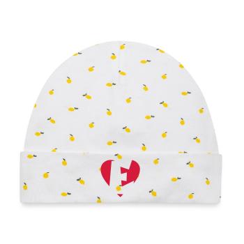 I love E - Herz E - Buchstabe E - Baby Premium Organic Mütze - Weiß/Zitronengelb - Vorne