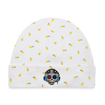 Sugar Skull mit Kopfhörer - Baby Premium Organic Mütze - Weiß/Zitronengelb - Vorne