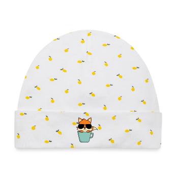 Cooler Fuchs in Kaffeetasse - Baby Premium Organic Mütze - Weiß/Zitronengelb - Vorne