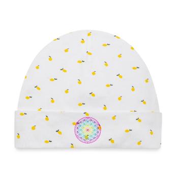 Regenbogen Lebensblume Blume des Lebens Flower - Baby Premium Organic Mütze - Weiß/Zitronengelb - Vorne