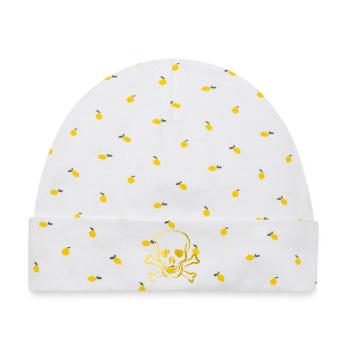 Totenkopf - Skull - Skull & Bones - Baby Premium Organic Mütze - Weiß/Zitronengelb - Vorne