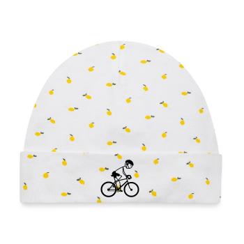 Jung oder Mann auf dem Fahrrad - Baby Premium Organic Mütze - Weiß/Zitronengelb - Vorne