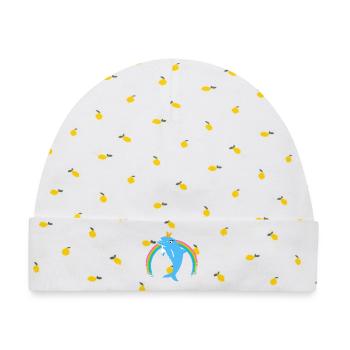 Regenbogen Delfin goldene Krone Blau - Baby Premium Organic Mütze - Weiß/Zitronengelb - Vorne