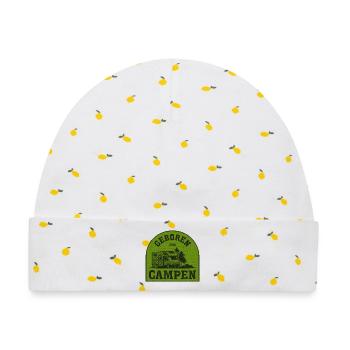 Geboren Zum Campen Patch - Baby Premium Organic Mütze - Weiß/Zitronengelb - Vorne
