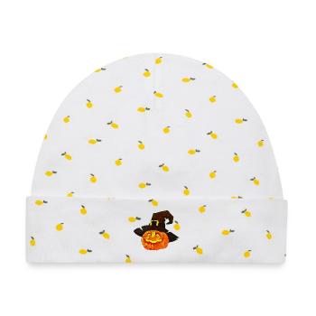 Polygonaler Halloween Kürbis dreieckige Poly Kunst - Baby Premium Organic Mütze - Weiß/Zitronengelb - Vorne