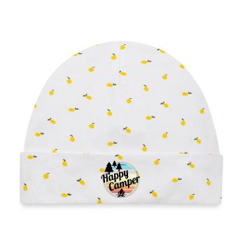 Happy Camper Retro Camping Design - Baby Premium Organic Mütze - Weiß/Zitronengelb - Vorne