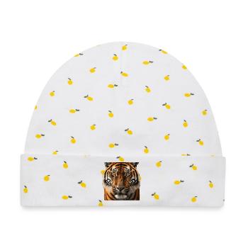 Wildtiger Portrait Kunstdruck - Baby Premium Organic Mütze - Weiß/Zitronengelb - Vorne