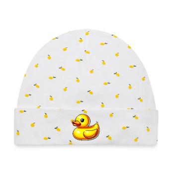Ente Ente Ente Ente Ente - Baby Premium Organic Mütze - Weiß/Zitronengelb - Vorne