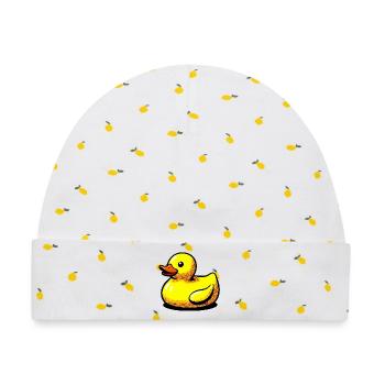 Ente Ente Ente Ente Ente - Baby Premium Organic Mütze - Weiß/Zitronengelb - Vorne