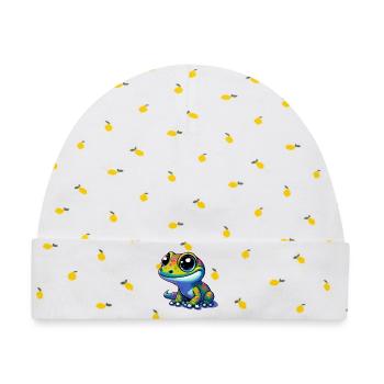 Gecko - Baby Premium Organic Mütze - Weiß/Zitronengelb - Vorne