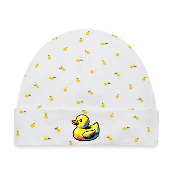 Ente Ente Ente Ente Ente - Baby Premium Organic Mütze - Weiß/Zitronengelb - Vorne