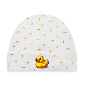 Ente Ente Ente Ente Ente - Baby Premium Organic Mütze - Weiß/Zitronengelb - Vorne