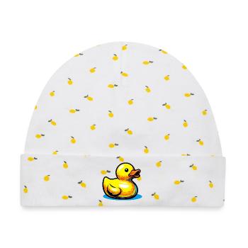 Ente Ente Ente Ente Ente - Baby Premium Organic Mütze - Weiß/Zitronengelb - Vorne