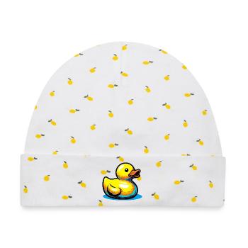 Ente Ente Ente Ente Ente - Baby Premium Organic Mütze - Weiß/Zitronengelb - Vorne