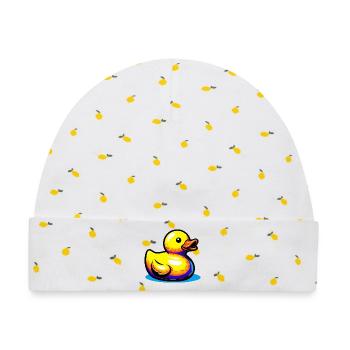 Ente Ente Ente Ente Ente - Baby Premium Organic Mütze - Weiß/Zitronengelb - Vorne