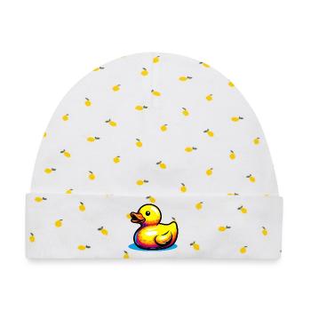 Ente Ente Ente Ente Ente - Baby Premium Organic Mütze - Weiß/Zitronengelb - Vorne