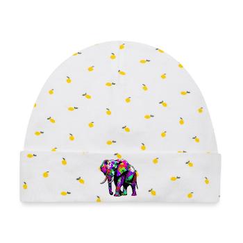 Elefant - Baby Premium Organic Mütze - Weiß/Zitronengelb - Vorne