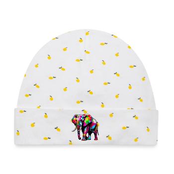 Elefant - Baby Premium Organic Mütze - Weiß/Zitronengelb - Vorne