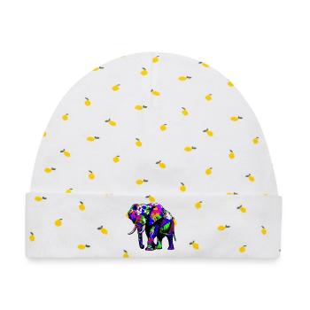 Elefant - Baby Premium Organic Mütze - Weiß/Zitronengelb - Vorne