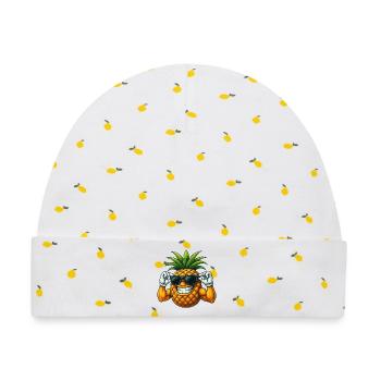 Süße coole Ananas Cartoon Sommerspaß Fruchtig - Baby Premium Organic Mütze - Weiß/Zitronengelb - Vorne