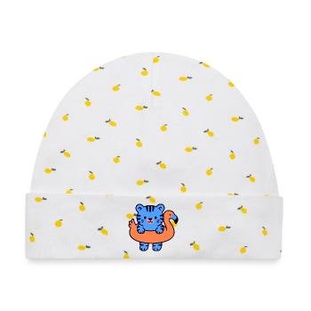 Kleiner schwebender blauer Tiger - Baby Premium Organic Mütze - Weiß/Zitronengelb - Vorne