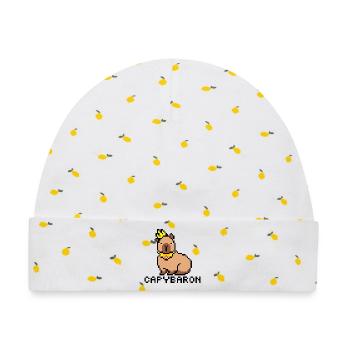 capybaron Pixelart - Baby Premium Organic Mütze - Weiß/Zitronengelb - Vorne