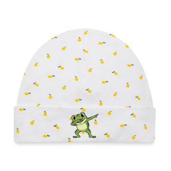 Süßer Frosch Kröte Unke Dabbing Kinder Cartoon - Baby Premium Organic Mütze - Weiß/Zitronengelb - Vorne