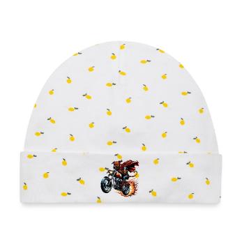 Superhelden Hund Mit Cape Auf Motorrad Mit Flammen - Baby Premium Organic Mütze - Weiß/Zitronengelb - Vorne