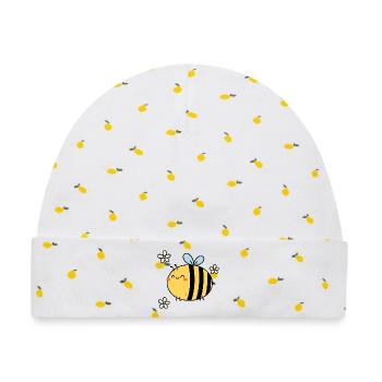 Summend vor Freude – Kawaii Bee & Blossoms - Baby Premium Organic Mütze - Weiß/Zitronengelb - Vorne