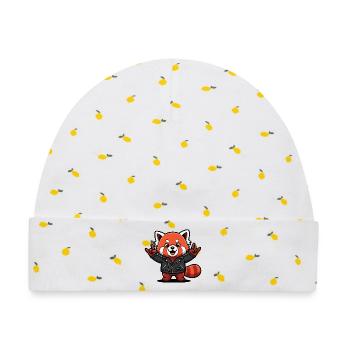 Roter Panda in Lederjacke - Baby Premium Organic Mütze - Weiß/Zitronengelb - Vorne