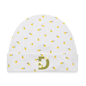 Buchstabe d Grüne Gänseblümchen - Baby Premium Organic Mütze - Weiß/Zitronengelb - Vorne
