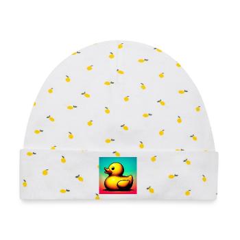 Ente Ente Ente Ente Ente - Baby Premium Organic Mütze - Weiß/Zitronengelb - Vorne