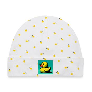 Ente Ente Ente Ente Ente - Baby Premium Organic Mütze - Weiß/Zitronengelb - Vorne