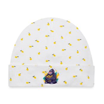 Bananen-Gorilla Kuschelmotiv - Baby Premium Organic Mütze - Weiß/Zitronengelb - Vorne