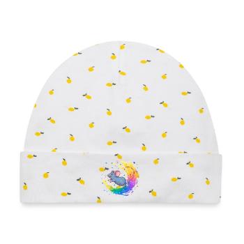 Bunte Maus im Farbwirbel - Baby Premium Organic Mütze - Weiß/Zitronengelb - Vorne