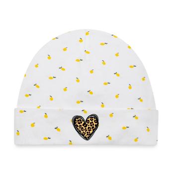 Heart Leopard Animal Print Modegeschenk – trendiges Geschenk - Baby Premium Organic Mütze - Weiß/Zitronengelb - Vorne