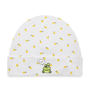 Kleiner Frosch sagt Sup - Baby Premium Organic Mütze - Weiß/Zitronengelb - Vorne