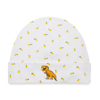 Dino  - Baby Premium Organic Mütze - Weiß/Zitronengelb - Vorne