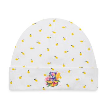 Regenbogenbär im Karton - Baby Premium Organic Mütze - Weiß/Zitronengelb - Vorne