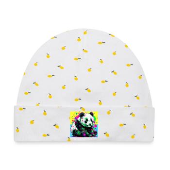 Panda - Baby Premium Organic Mütze - Weiß/Zitronengelb - Vorne