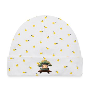 Kawaii Bonsai Lächeln im Topf - Baby Premium Organic Mütze - Weiß/Zitronengelb - Vorne