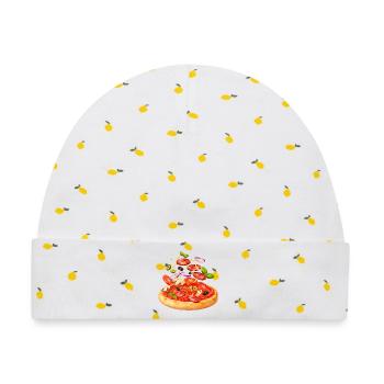 Pizza mit Salami und Gemüse Illustration - Baby Premium Organic Mütze - Weiß/Zitronengelb - Vorne